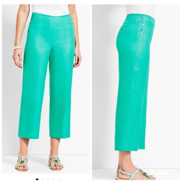 Talbots Pants - Talbots Linen Chelsea Straight Leg Crop With Side Button Detailing Size 12